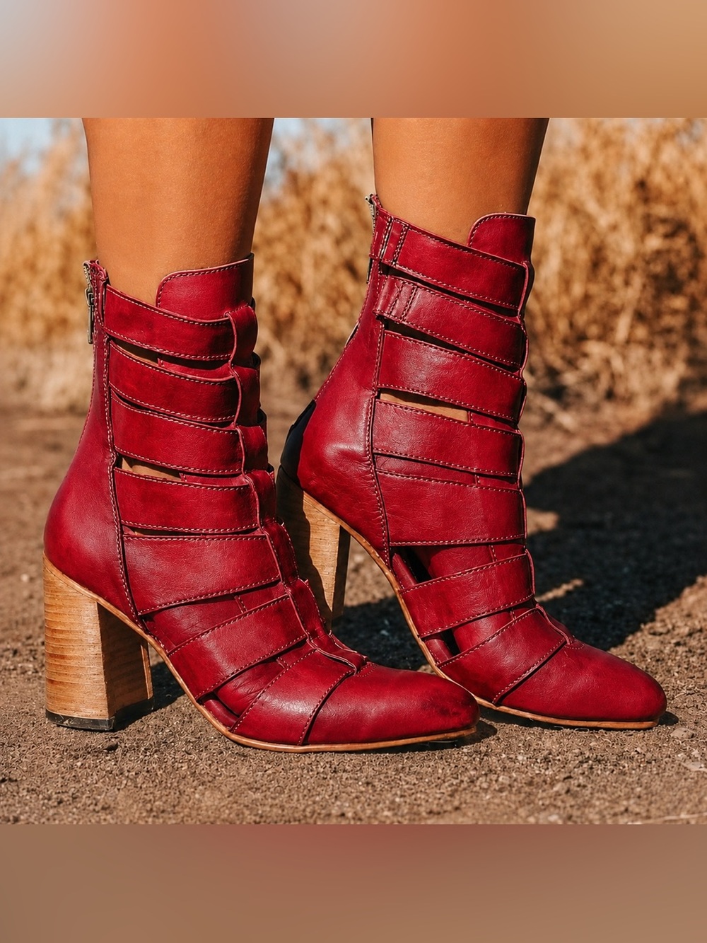 Freebird by Steven Jagger Distressed Burgundy Red Leather Caged Booties Size 7